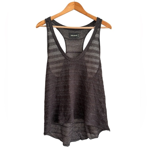 Zadig & Voltaire Large Black Sparkle Knit Tank Top Racerback Sleeveless - Picture 1 of 6